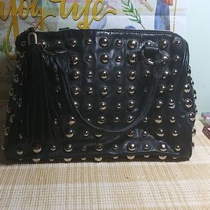 Black leather metal studded satchel